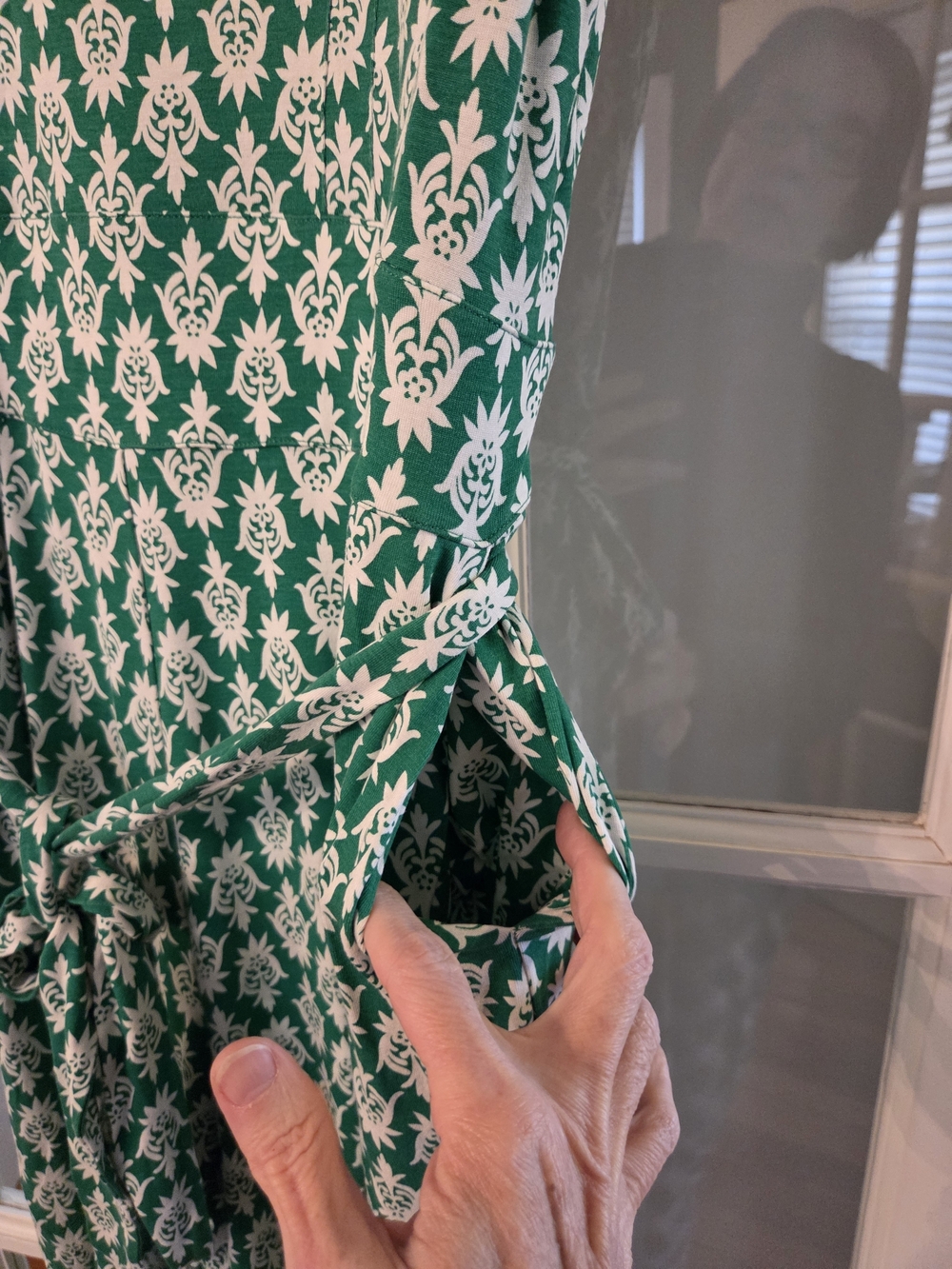 Boden Green & White Printed V-Neck Tie-Waist Jumpsuit - Picture 7 of 8
